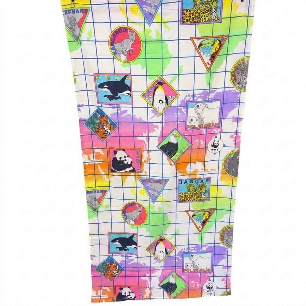 Vtg Sheets Endangered Animal WWF 90s Rare Animal Map 4 Curtain Panels